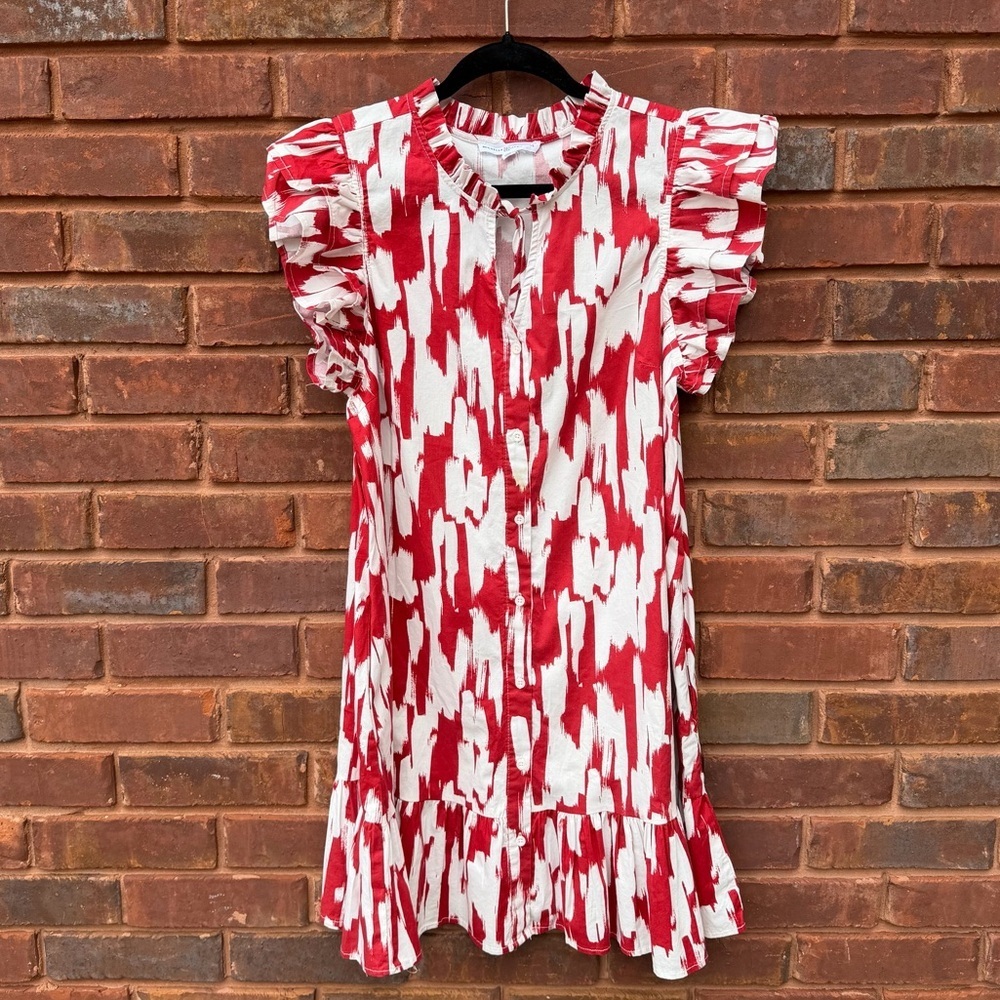 Michelle McDowell Dress red white ruffle cap sleeve medium - Picture 2 of 6